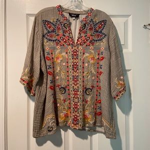Johnny Was Gauze blouse L with embroidery